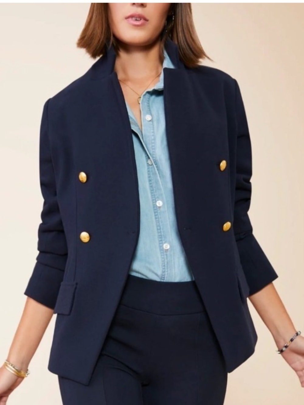 Spartina 449 Athena Blazer Slate Navy Blue Gold Logo Buttons M